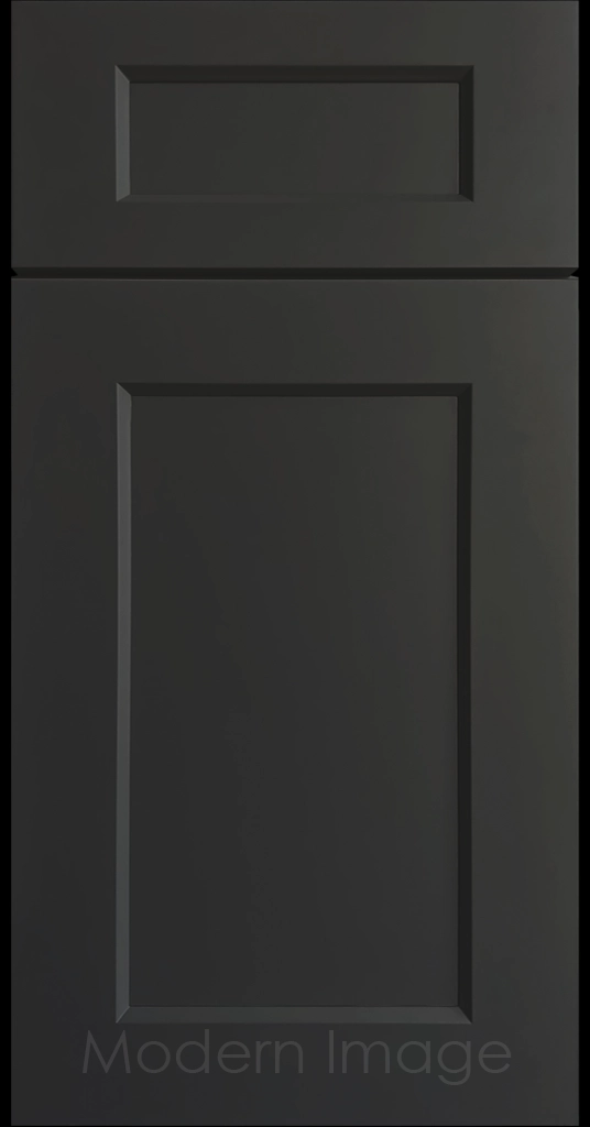 Laguna Midnight Sun painted Shaker kitchen cabinet door with wide stiles & rails, inside profile and a flat center panel.